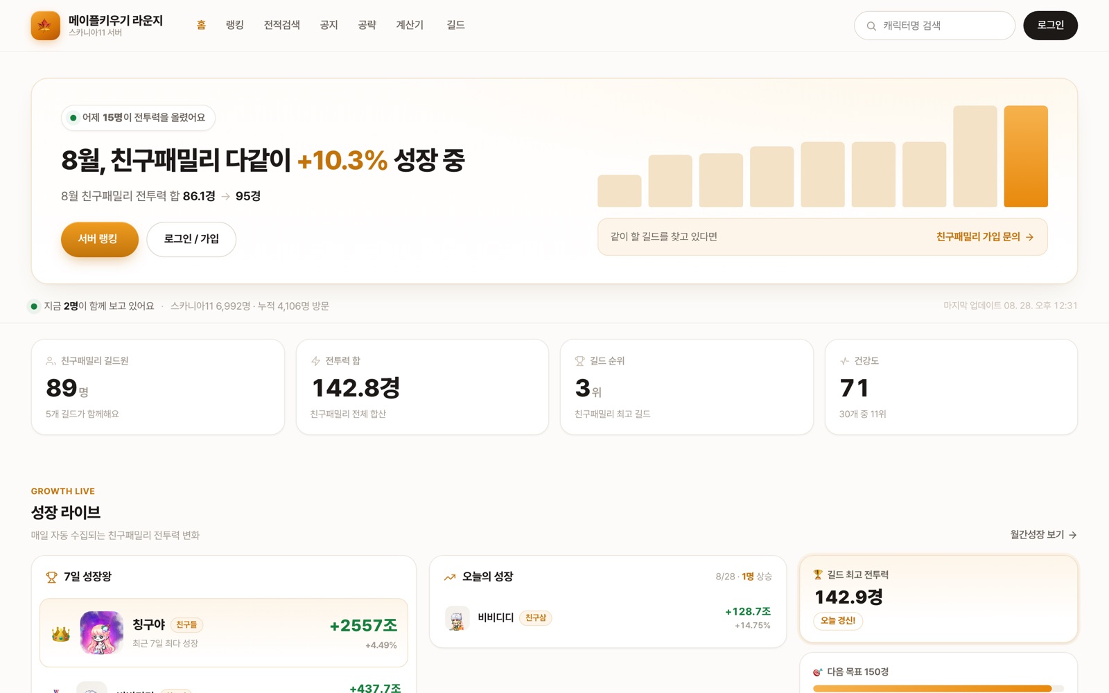 Friends 게임 커뮤니티 홈 화면